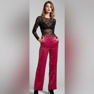 NWT NA-KD Bright Pink Crushed Velvet Suit  Pants Size EU32 (See measurements)